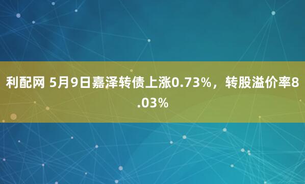 利配网 5月9日嘉泽转债上涨0.73%，转股溢价率8.03%